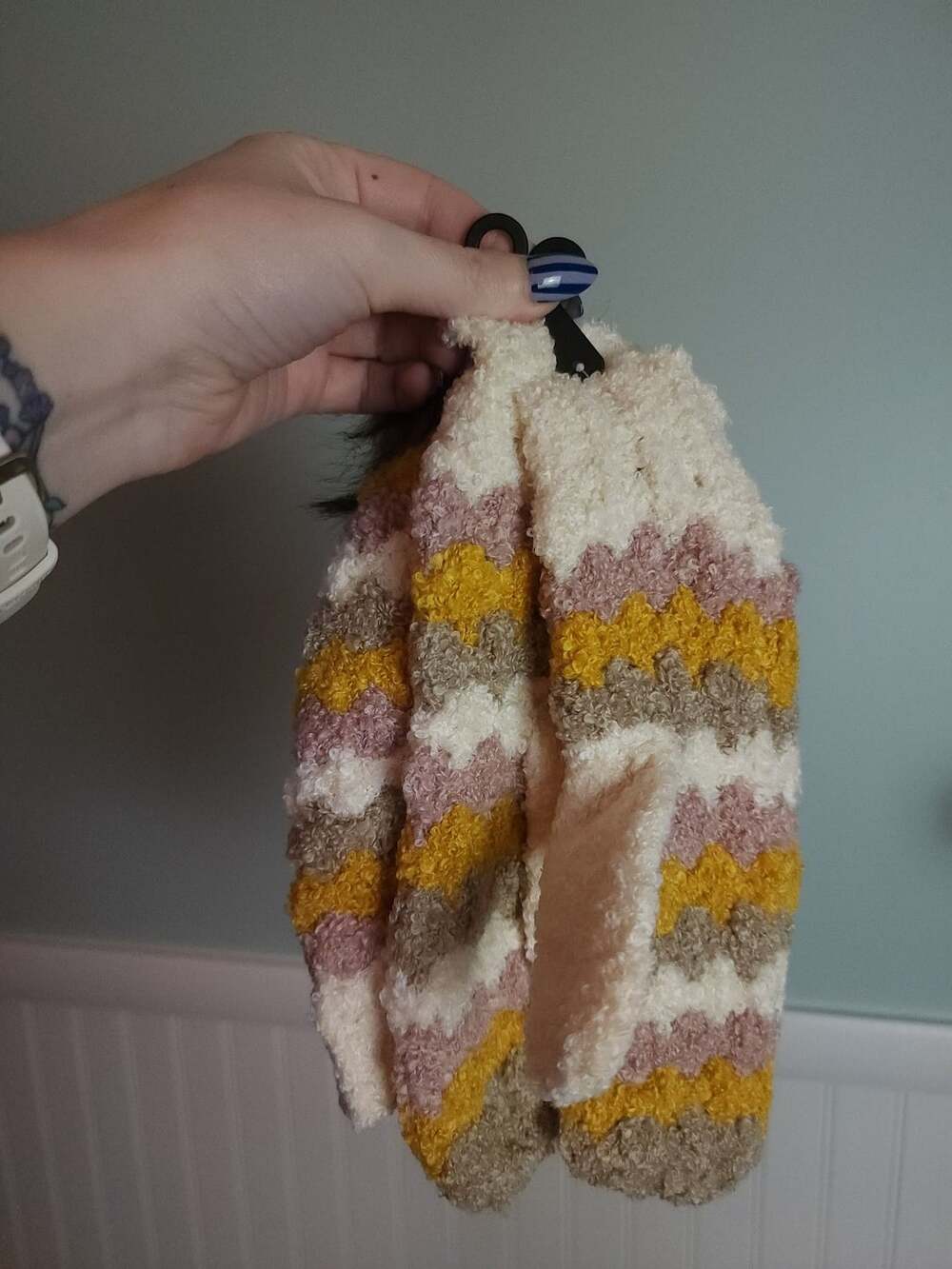 Cozycore Laundry by Shelli Segal Fuzzy Striped Beanie and Mittens Set